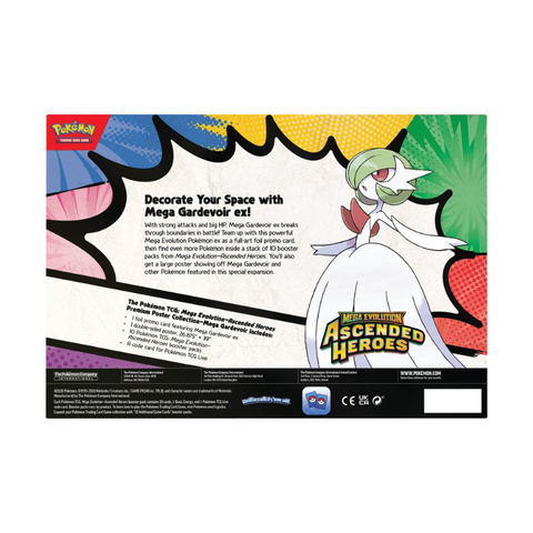 Pokemon Mega Gardevoir ex poster collection box with vibrant comic design and Gardevoir illustration.