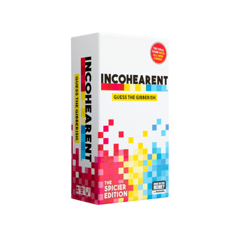 Incohearent Guess the Gibberish Spicier Edition game box with colorful pixel design
