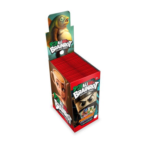 Super Italian Brainrot Trading Cards display box with collectible card game artwork for kids and collectors