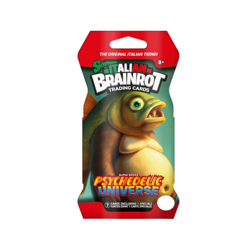 Italian Brainrot Trading Cards Psychedelic Universe Alpha Series pack with cartoon fish design