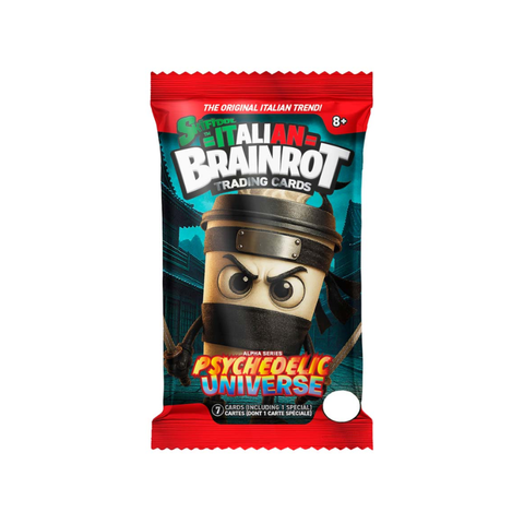 Italian Brainrot Trading Cards Alpha Series Psychedelic Universe pack with ninja character, 7 cards including 1 special