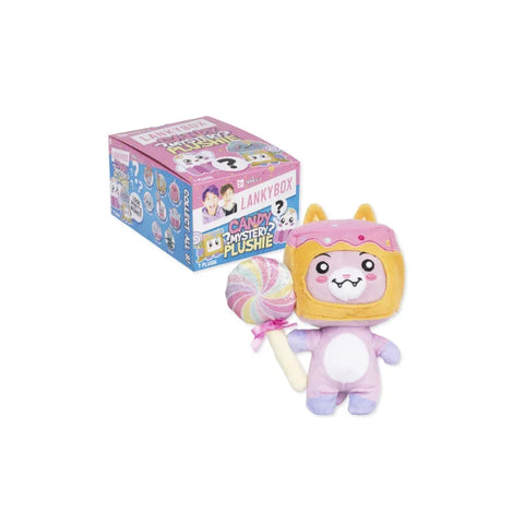 LankyBox Candy Mystery Plushie toy with pastel lollipop and colorful packaging box