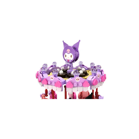 Purple and pink toy building set resembling a character-themed carousel with crystal accents