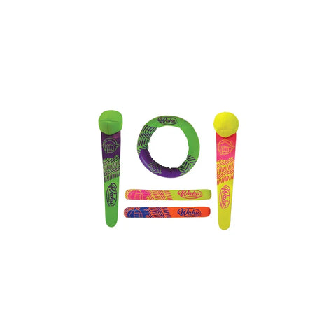 Colorful aquatic dive toys set with sticks, rings, and balls for pool games