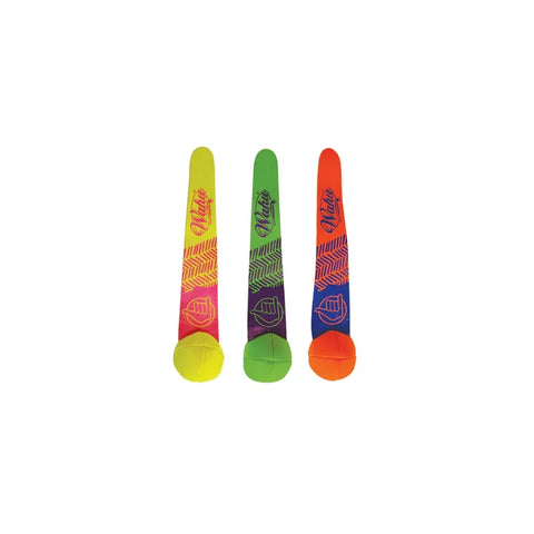 Three colorful pool dive streamers, each with a ball tip and vibrant leaf patterns, on white background.