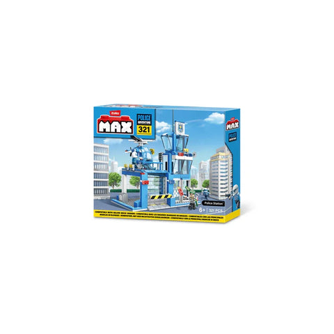Police station building blocks playset with 321 pieces for kids ages 6 and up.