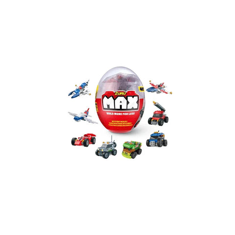 ZURU Max egg capsule with small buildable toy vehicles and airplanes around it