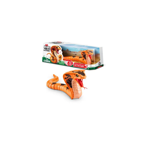 Realistic orange robotic cobra toy with packaging, kids interactive snake figure