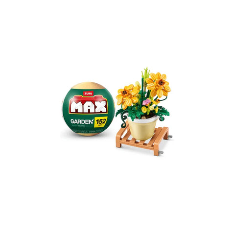 Zuru Max Garden 152-piece building set with yellow flower pot and stand, perfect for toy collectors and kids.