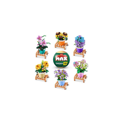 Zuru Max Garden 151-piece buildable flower pots with colorful blooms and wooden stands