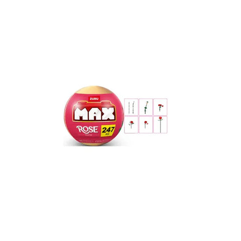 Max Rose building toy set 247 pieces in pink ball packaging with rose assembly steps.