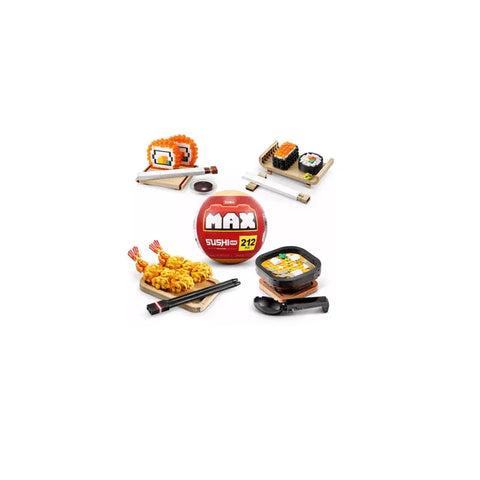 MAX Sushi 212-piece building set with sushi rolls, tempura, chopsticks, and serving trays for kids’ creative play