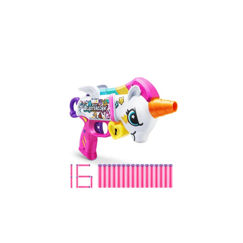 Colorful unicorn dart blaster toy with 16 foam darts, kids' toy gun for imaginative play