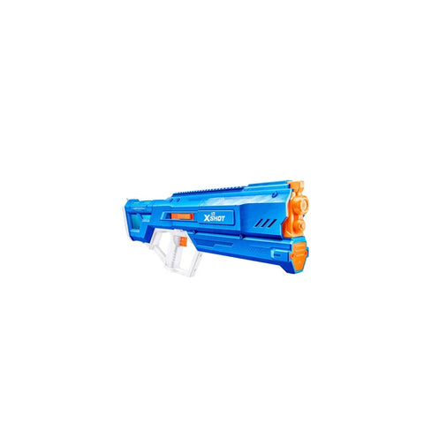 Blue and orange motorized water blaster toy with trigger and fast-fill feature