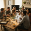 Group of friends playing a board game together in a cozy living room.