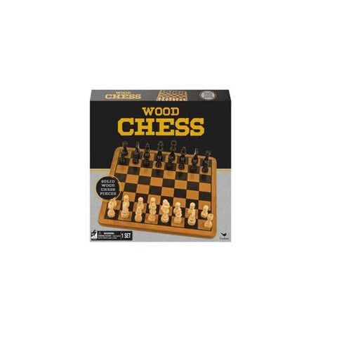 Classic wood chess set with solid wood pieces in retail packaging