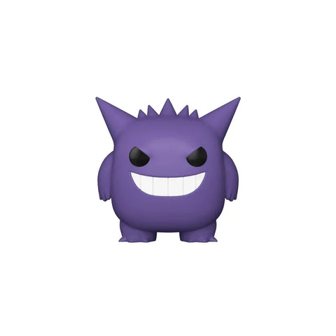 Purple collectible toy figure with spiky ears, wide smile, and cartoon design on white background