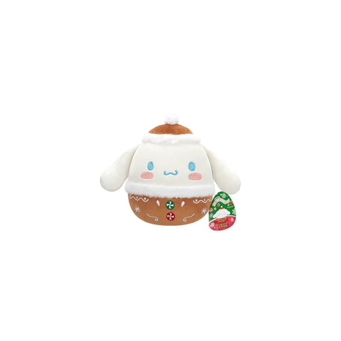 Cute white plush toy with long ears, blue eyes, and a festive gingerbread design
