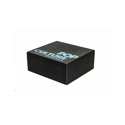 Black Pop Culture Essentials game box with textured lid on white background