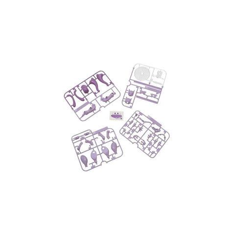 Purple plastic model kit sprues for assembling a collectible toy figure
