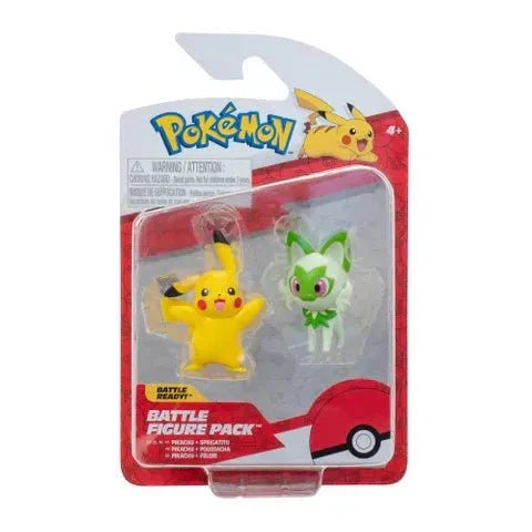 Pokemon battle figure pack with Pikachu and Sprigatito collectible toys in packaging