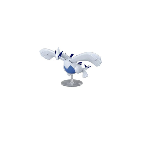 Model kit of Lugia figure with wings spread, collectible toy on clear stand