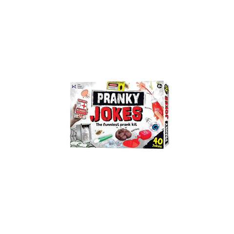 Pranky Jokes prank kit box with joke toys and accessories for kids, 40 jokes included