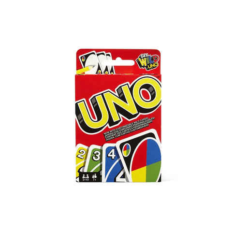 UNO card game box with colorful cards on white background, family card game