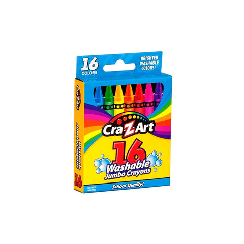 Box of 16 washable jumbo crayons in assorted colors, school quality packaging
